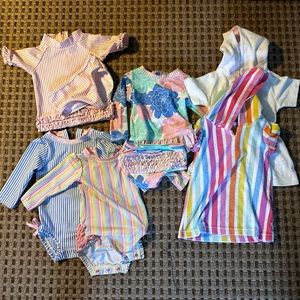 Rufflebuts lot: 4 swimsuits and 2 cover ups. Sizes 12-18 mo and 18-24 mos